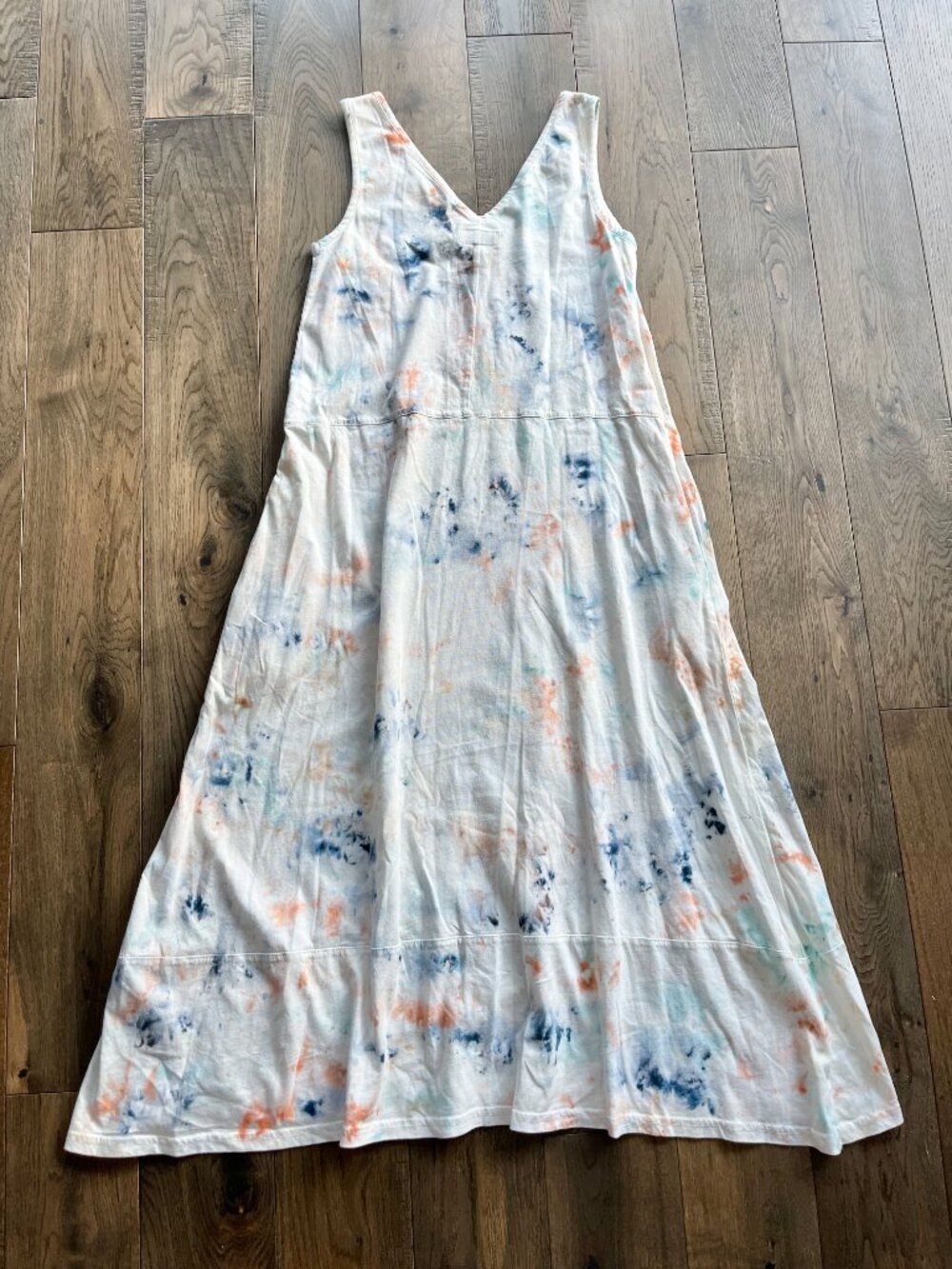 Pact Sunlight Tie Dye Organic Cotton Midi Dress NWT Size XS White Multicolor - Picture 5 of 7